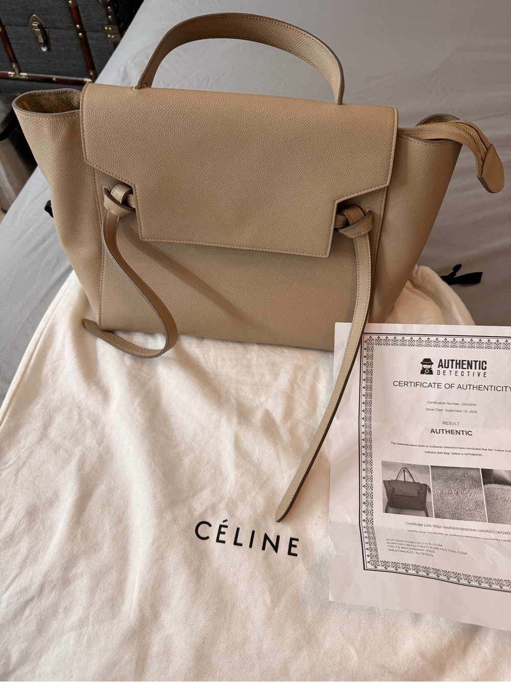 Celine Beige Belt Leather Top-Handle Bag
